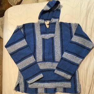 Blue, black and white striped Medium Baja Hoodie